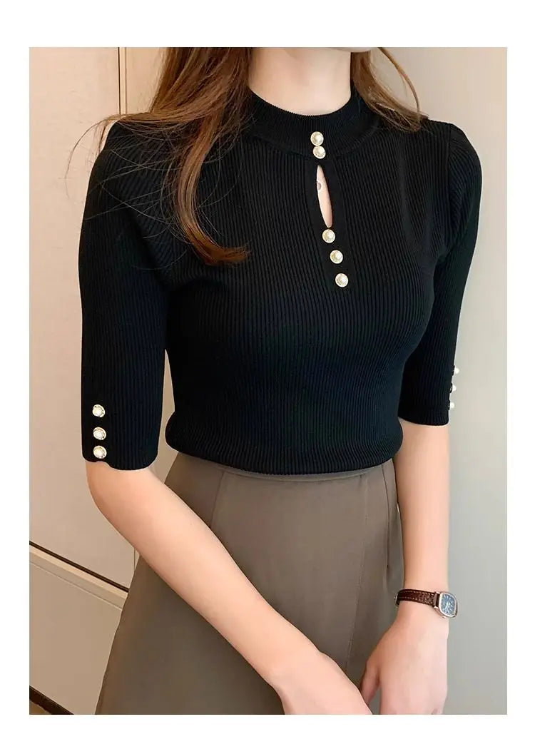 2025 Spring Autumn Korean Fashion Solid Sweater Women Short Sleeve Tops Pull Femme Casual Slim Female Pullover Knitted Clothes