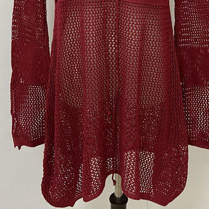 Sexy Women’s Bathing Suit Beach Cover Up Hollow Out Knitted Women Flared Sleeves Solid Color Beach Dress saida de praia