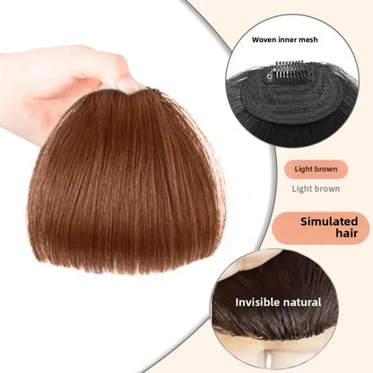 100% Human Hair Bangs Natural Brown Wispy Bang Hair Clip in Bangs Fringe with Temples Hairpiece for Women Clip on Air Bang 4.5in