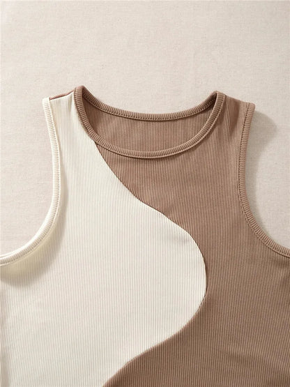 High Street Style Patchwork Rib Knit Sleeveless Crop Top Women Summer Y2K Clothes Korean Fashion Tank Top Tee Streetwear 2023