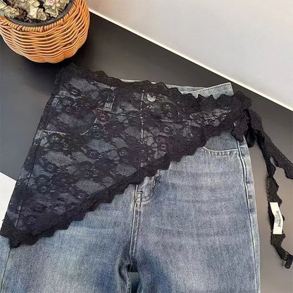 2 in 1 Triangle Short Skirt Half Skirt Butt Curtain Skirt Lace Trim Apron Soft Lace Stacked Ins Style Korean Spring Headscarf
