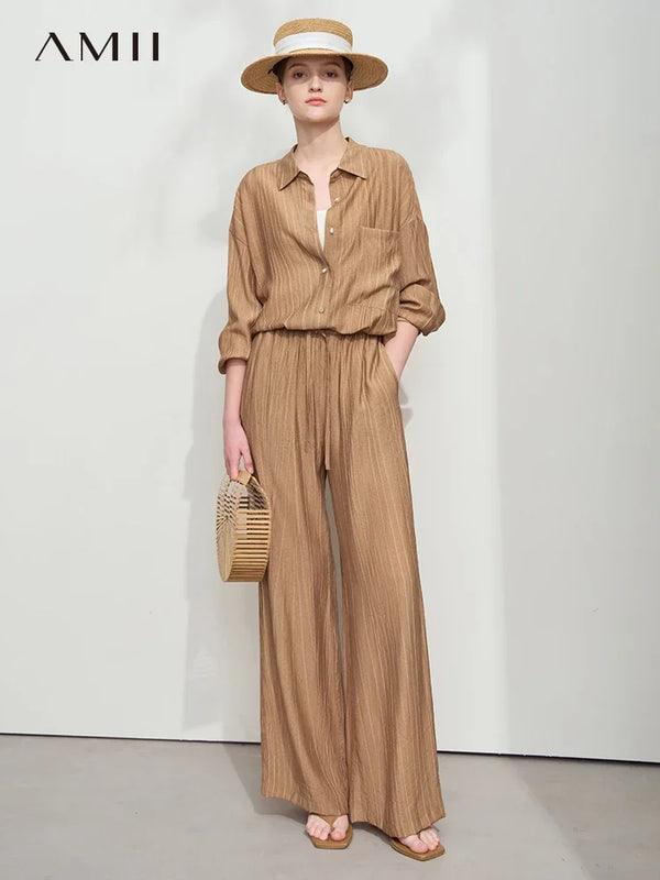 AMII Minimalism Shirt Pants For Women 2025 Spring New Casual Basic Shirt Sold Separate Straight Long Wide Leg Pants 12511048