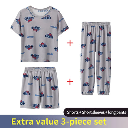 3 Piece Children's Summer Short-sleeved Pants And Shorts Three-piece Boy And Girl Comfortable Thin Air-conditioned Pajamas Set