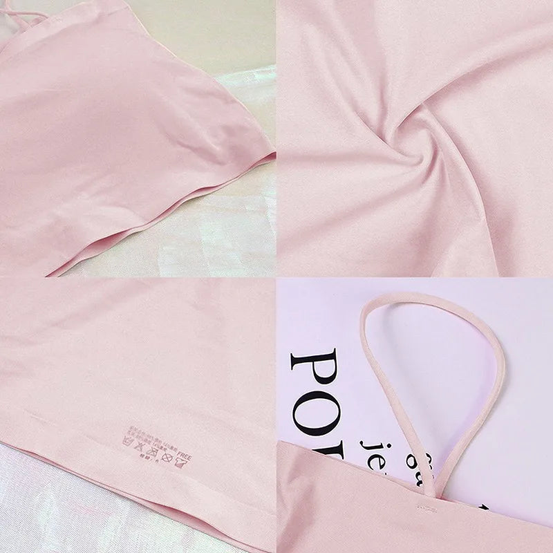Top women Summer Sling Tube Top Sexy Bra Seamless Ice Silk Sexy sleeveless Tank Top Summer Camis Backless Camisole Crop top
