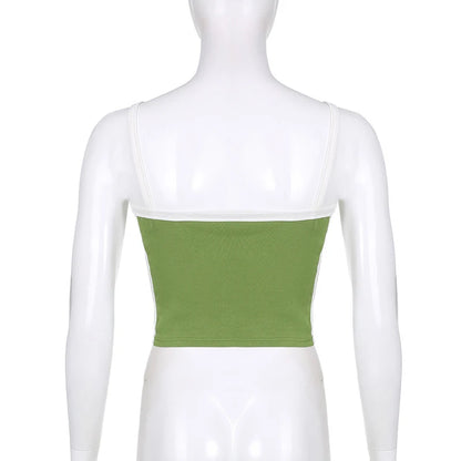 Sleeveless Knitted Crop Tops Green Sexy Basic Patchwork 2024 Summer Casual Cami Backless Y2k Vintage Tank Top Women