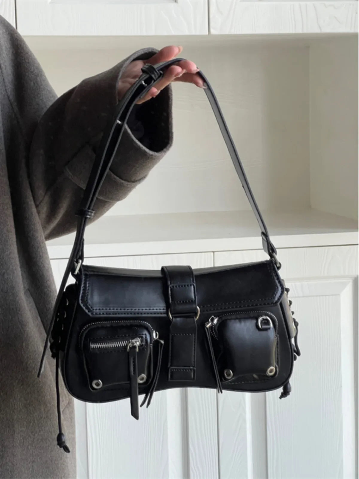 Y2K Korean Women Harajuku Vintage Gothic Black Hand Bag Aesthetic Elegant Punk Wallet Purse Handbags Shoulder Trend Tote Bags