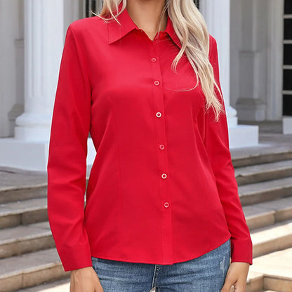 Women Loose Blouse Shirts Casual Female Turn Down Collar Long Sleeve OL Blouse Tops MXEFZC-601