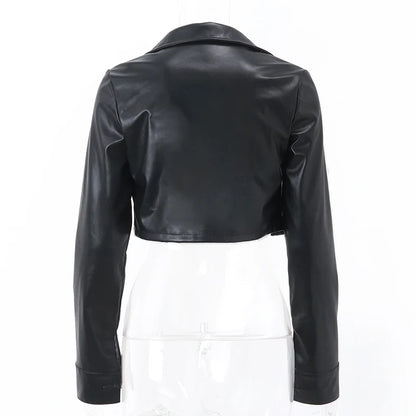 Xeemilo Autumn Faux Leather Short Jacket Y2K Turn-down Collar Fashion Botton Decoration PU Coat 2022 Grunge Street Casual Coats