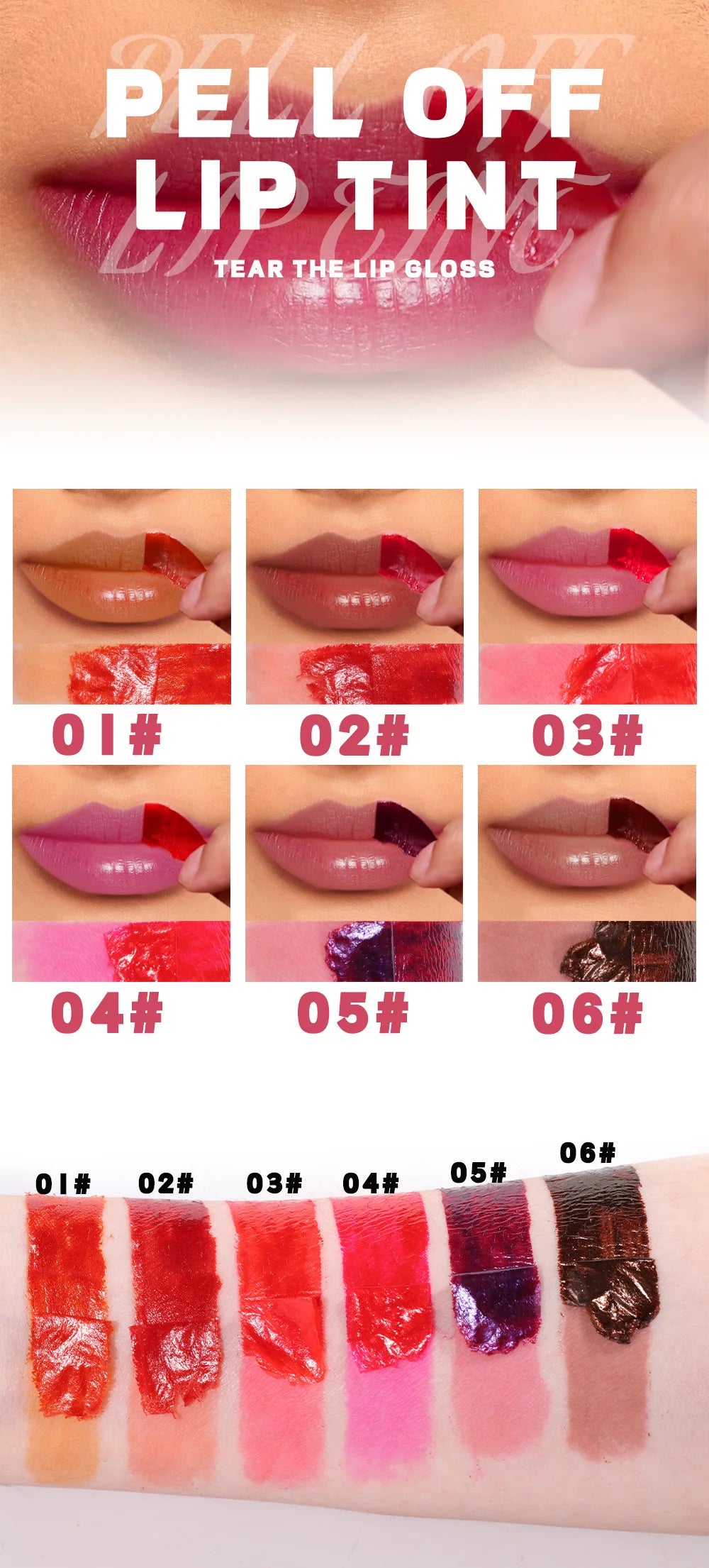 Julystar Peel Off Liquid Lipstick 6 Color Waterproof Lasting Matte Pink Lip Gloss Moisturizer Tear-off Lip Stain Cosmetic Makeup