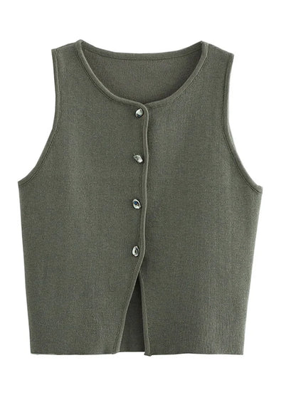 White Knit Crop Top Women Button Short Tops Woman 2025 Summer Tanks Camis Tops for Women Streetwear Vest Tank Top Female