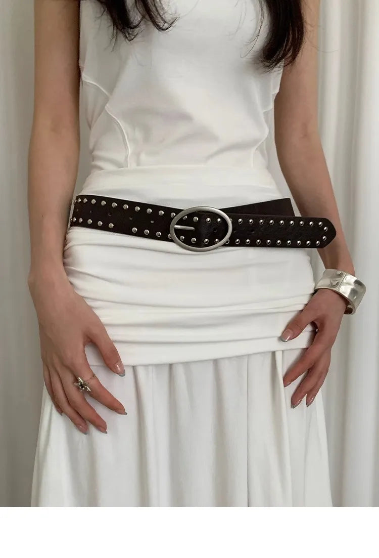Bohemian Rivet Belt Women 2024 New High-End Design Niche With Dress Y2K Belt Trend