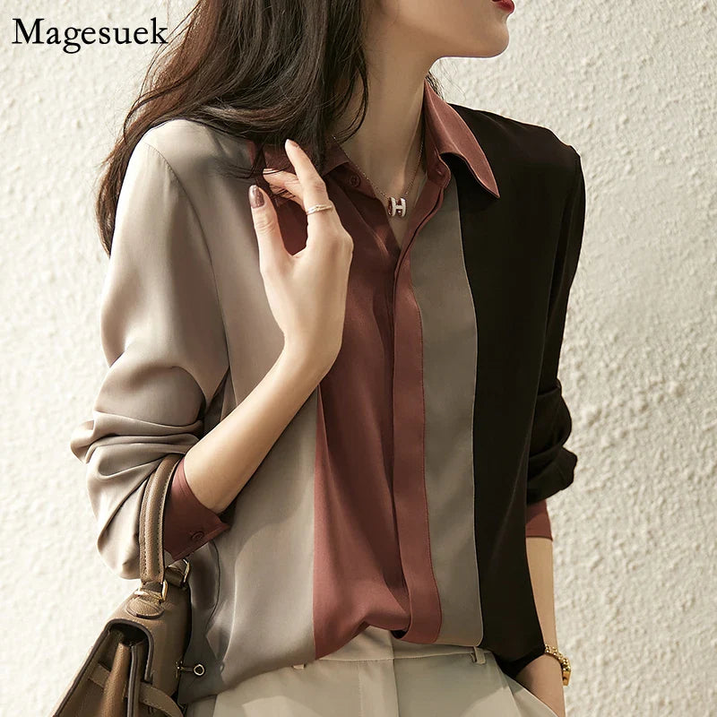 Women Satin Button Blouse
