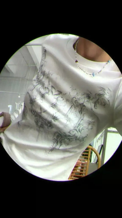Vintage Women Clothes Y2K T-shirts 2023 Blusas O-neck Long Sleeve Print Tunic Woman Clothing Fashion Casual Crop Tops Shirts