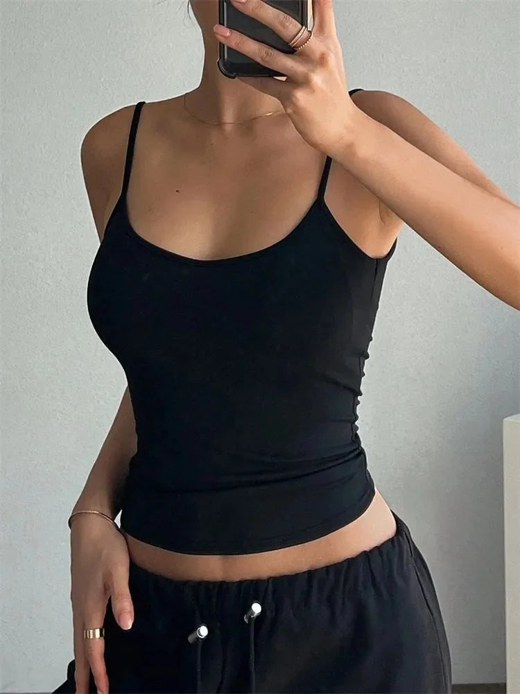 Women Backless Cami Crop Top Summer Solid Color Casual Sleeveless Top Streetwear Y2K Clothes