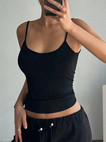 Women Backless Cami Crop Top Summer Solid Color Casual Sleeveless Top Streetwear Y2K Clothes