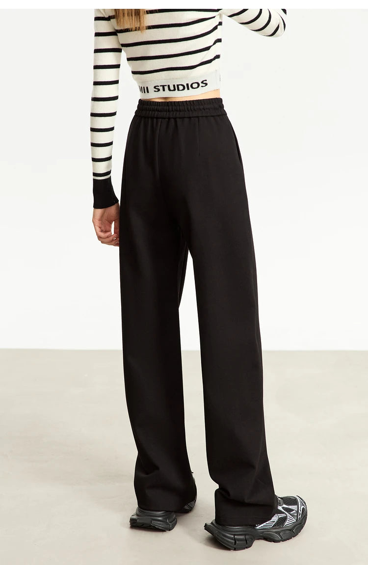AMII Minimalism Casual Pants for Women 2025 Spring Wide Leg New Loose Vertical Elastic Waist Drawstring Sporty Trousers 12343338