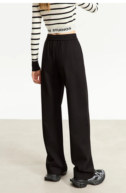 AMII Minimalism Casual Pants for Women 2025 Spring Wide Leg New Loose Vertical Elastic Waist Drawstring Sporty Trousers 12343338
