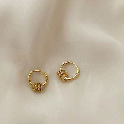Trendy Gold Plated Geometric Gear Shape Circle Hoop Earrings for Women Girl Fashion Zircon Jewelry Buckle Type