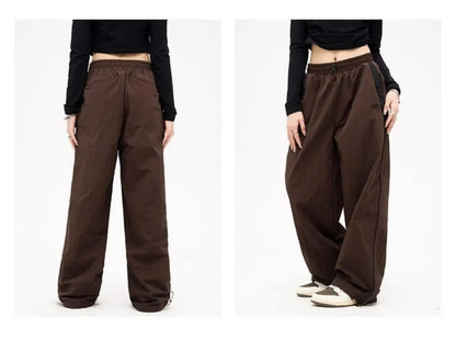 Women Casual Wide Leg Cargo Pants Drawstring Solid Streetwear Elastic Waist Sweatpants Loose Y2K Joggers Hip Hop Baggy Trousers