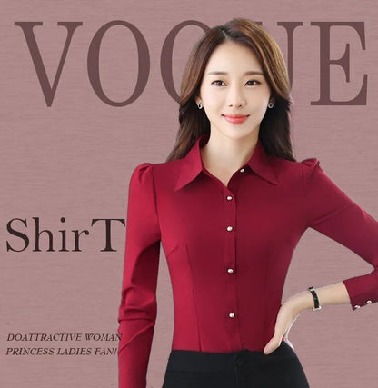 White Shirt Women Chiffon Dress Shirt Long Sleeve Blouses Slim Women Tops OL Korean Fashion Women Shirts Autumn Working Clothes
