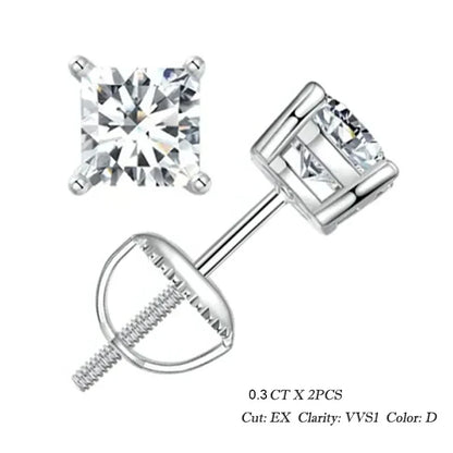 Bamoer 0.5-1ct Moissanite Screw Back Earrings for Women, D Color VVS1 Clarity Lab Created Diamond Earring White Gold Earrings