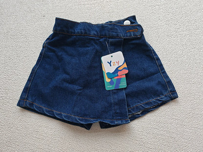Korean Fashion New Summer Kids Girl Skirt Shorts Solid Elastic Waist Button Soft Denim Culotte Children Versatile Clothing
