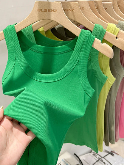 zjaiss Women Solid Round Neck Ribbed Tank Top Camisole Women 2025 Summer Basic Elastic Tank Top O Neck Solid Tank Top