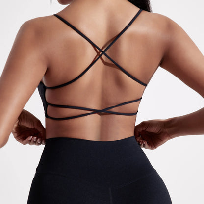 Solid Color Gym Yoga Underwear Women Cross Back Straps Fitness Bra High Strength Tight Sport Top Comprehensive  With Chest Pad