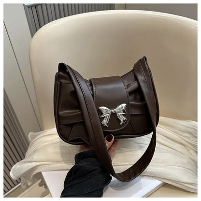 Trendy Bow Shoulder Bag Handbag Casual Underarm Bag Daily Commuting Bags PU Leather Lady Banquet Bag Business Women's Bags