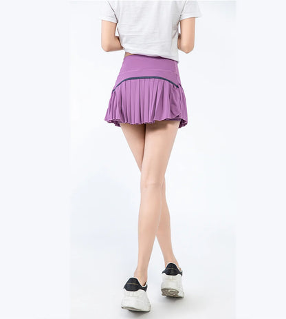 fashionable summer sports shorts women's pleated skirt anti glare short skirt running outdoor fitness breathable tennis skirt