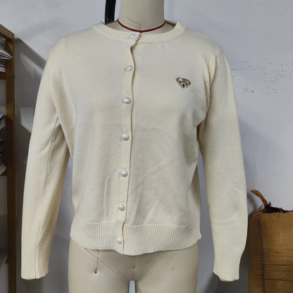 Yaminiya Autumn 2024 O-Neck Knit Sweater Sweet Cartoon Embroidery Casual Tops Japanese Fashion Single Breasted Cardigan Harajuku