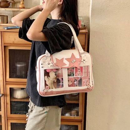 Y2K Trendy Star Ita Bag Lolita Girl Transparent Pocket Fashion Crossbody Bag Women's DIY Display Shoulder Bag Cute Purse Handbag