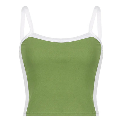 Sleeveless Knitted Crop Tops Green Sexy Basic Patchwork 2024 Summer Casual Cami Backless Y2k Vintage Tank Top Women