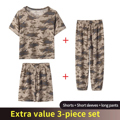 3 Piece Children's Summer Short-sleeved Pants And Shorts Three-piece Boy And Girl Comfortable Thin Air-conditioned Pajamas Set