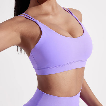 Solid Color Cross Fitness Bra Soft High Strength Women Tight Sport Top Comprehensive Training Gym Yoga Underwear With Chest Pad
