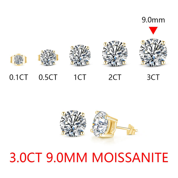 ATTAGEMS 2 Carat 8.0mm D Color Moissanite Stud Earrings For Women Top Quality 100% 925 Sterling Silver Sparkling Wedding Jewelry