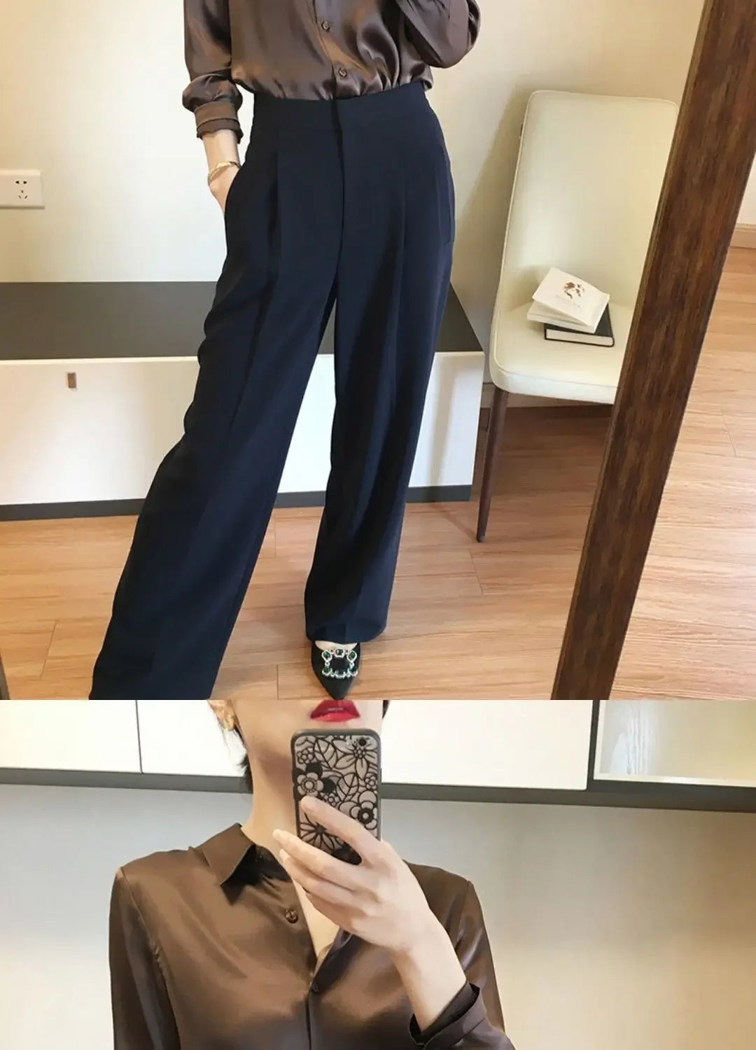 Silk Brown Clothes Wear To Work Office Outfits Long Sleeve Purple Spring Formal Tops for Women Satin Womens Shirt & Blouse Cool