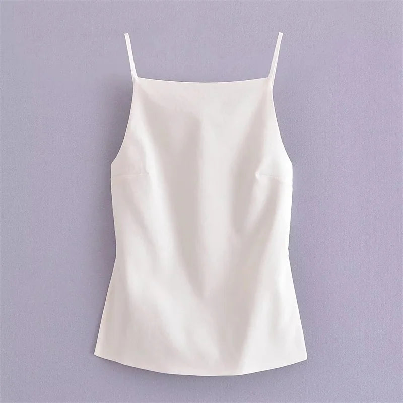 TRAF Black Backless Top Female Sleeveless White Crop Top Women Summer Sexy Tops Woman Party Women's Evening Top With Straps