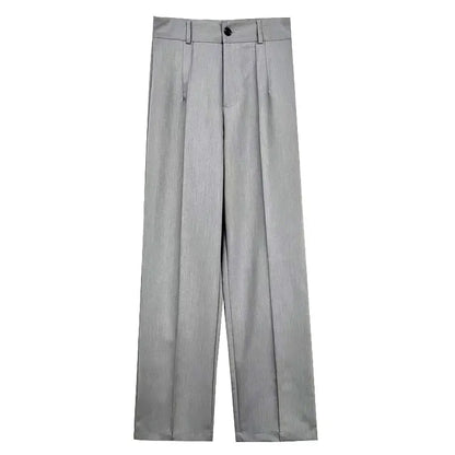TRZA Women Chic Fashion Office Wear Straight Pants Vintage High Waist Zipper Fly Female Trousers Mujer