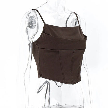 Spaghetti Strap Tank Top Sexy Backless Bandage Skinny Crop Tops 2023 Summer Elegant Lace Up Party Streetwear Women Camis