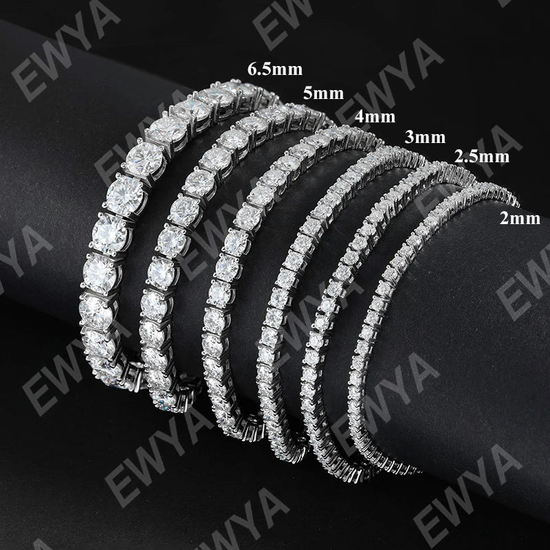 EWYA 925 Sterling Silver Moissanite Bracelet 0.1ct 3mm D VVS1 Diamond with GRA for Women Sparkling Wedding Party Fine Jewelry