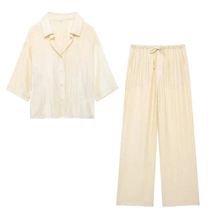 Women's Set 2024 New Fashion Spring Jacquard Loose Ladies Shirt Summer Women Pants Casual Chic Print Set for Women