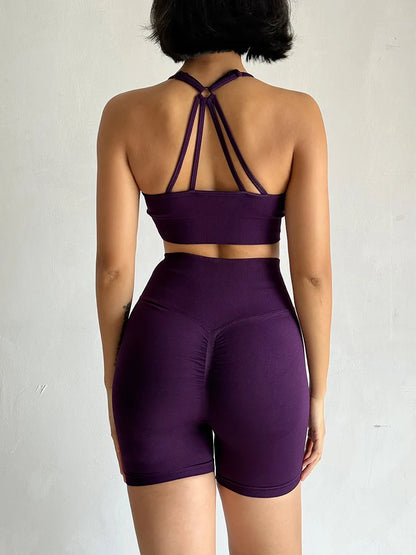 2 Pcs Yoga Sets Women High Waist Workout Outfits Gym Wear Gym Clothing Sports Suits Fitness Tracksuit Sportswear Shorts Suit