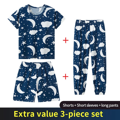 3 Piece Children's Summer Short-sleeved Pants And Shorts Three-piece Boy And Girl Comfortable Thin Air-conditioned Pajamas Set