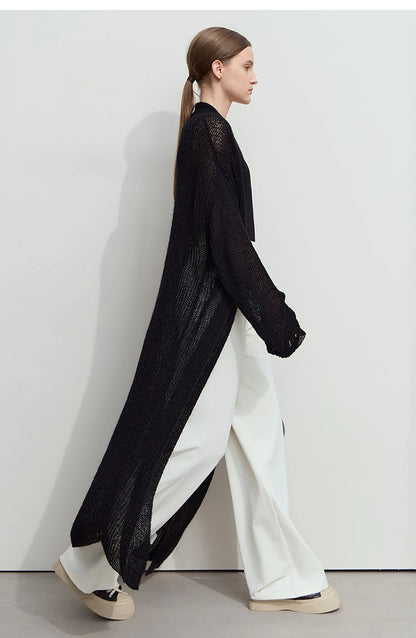 AMII Minimalist Long Sweater Cardigan For Women 2025 Spring New Casual Office Lady Knitted Coats Loose Female Cardigan 12551045