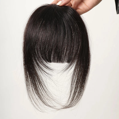 100% Human Hair Bangs Natural Brown Wispy Bang Hair Clip in Bangs Fringe with Temples Hairpiece for Women Clip on Air Bang 4.5in