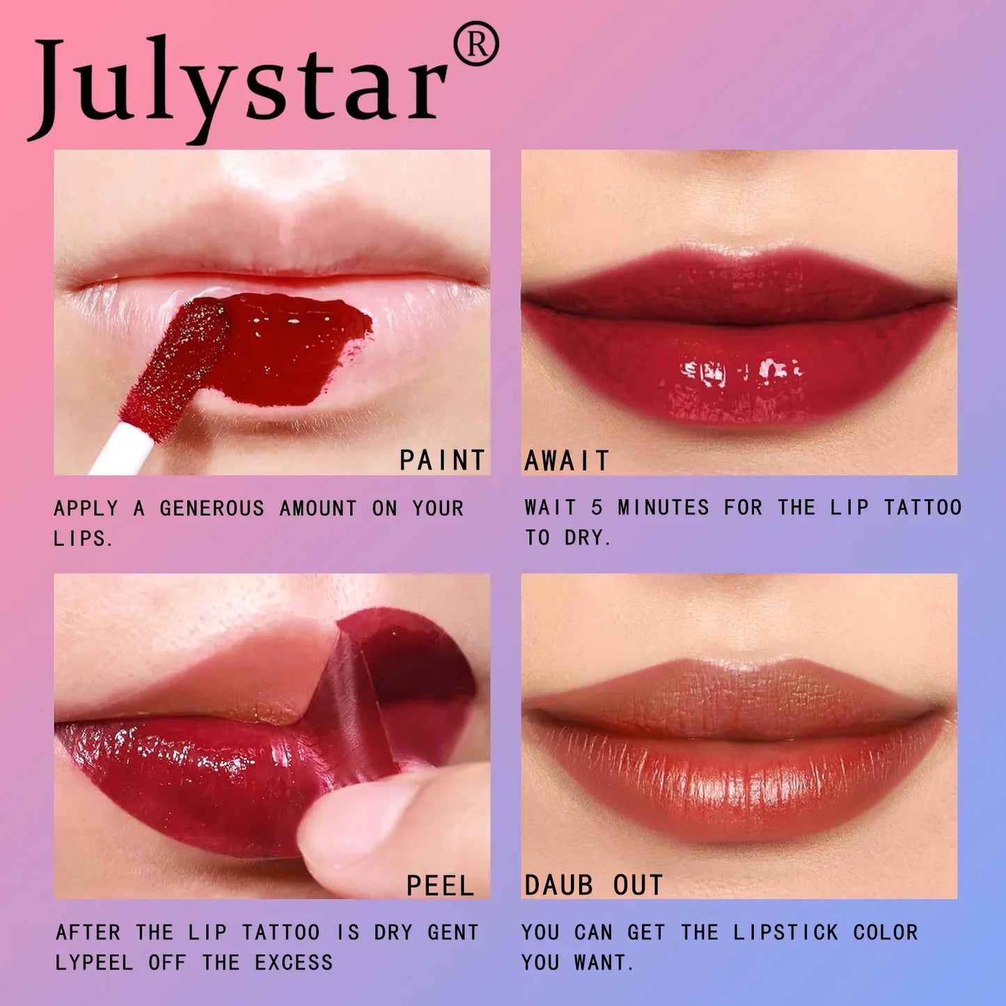Julystar Peel Off Liquid Lipstick 6 Color Waterproof Lasting Matte Pink Lip Gloss Moisturizer Tear-off Lip Stain Cosmetic Makeup