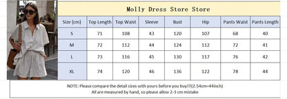 Women Elegant Stripes Cotton Linen Loose Shirt Shorts Suits Fashion Lapel Half Sleeves Elastic Waisted Shorts Summer Lady Outfit