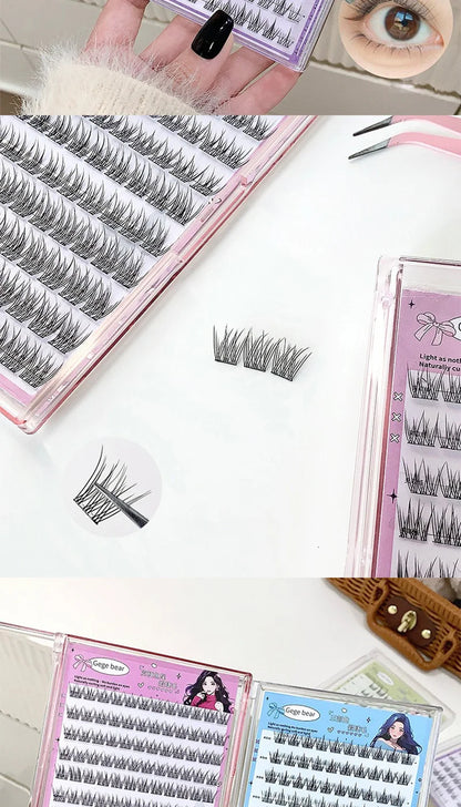 Gege Bear No-Glue False Eyelashes - Easy 3-Step Application, Natural Look, Perfect for Beginners with Sunflower Desig