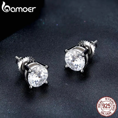 Bamoer 0.5-1ct Moissanite Screw Back Earrings for Women, D Color VVS1 Clarity Lab Created Diamond Earring White Gold Earrings